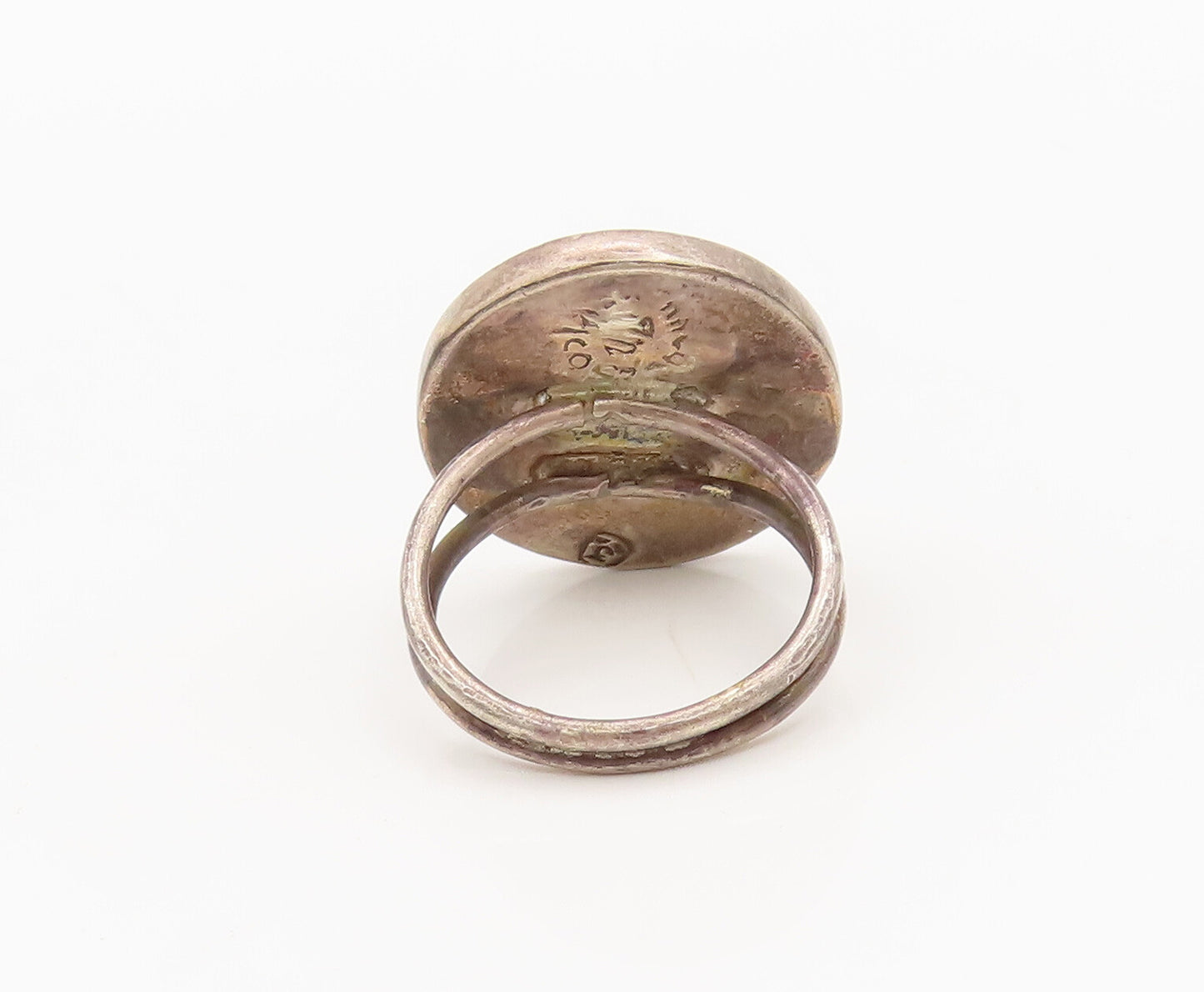 MEXICO 925 Sterling Silver  Vintage Antique Etched Round Ring Sz 5.5  RG26792