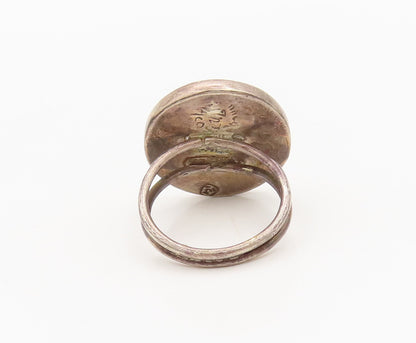 MEXICO 925 Sterling Silver  Vintage Antique Etched Round Ring Sz 5.5  RG26792