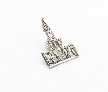 925 Sterling Silver  Vintage Dark Tone Building Motif Sweater Pin  TR1249