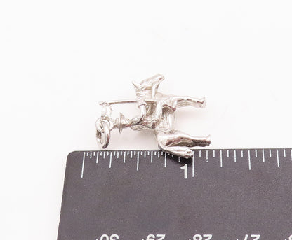 925 Sterling Silver Vintage Pendant 3D Carved Soldier With Flag On Horse PT23047