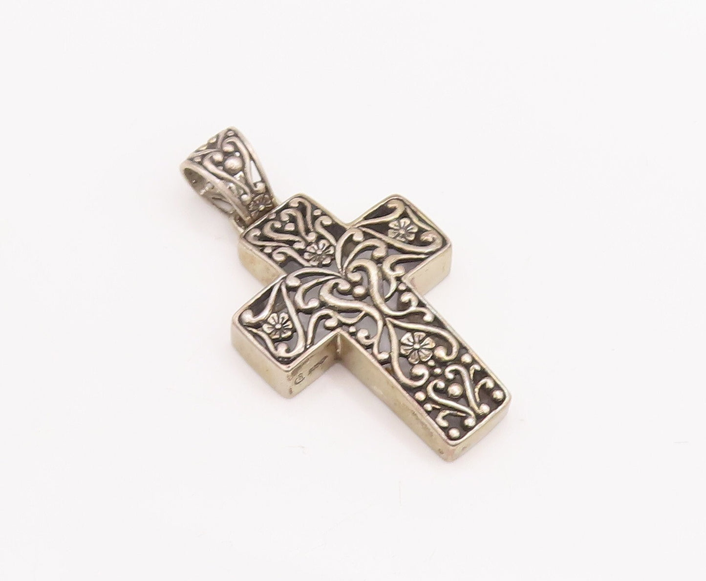 925 Sterling Silver Vintage Pendant CAROLYN POLLACK Swirly Cutout Cross  PT23311