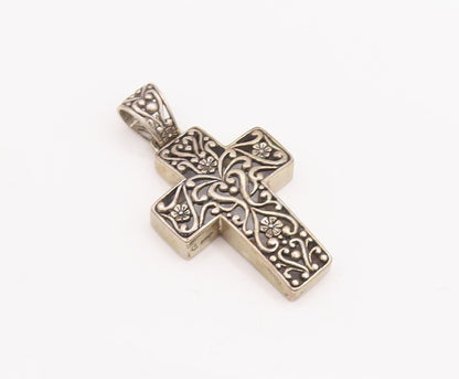925 Sterling Silver Vintage Pendant CAROLYN POLLACK Swirly Cutout Cross  PT23311