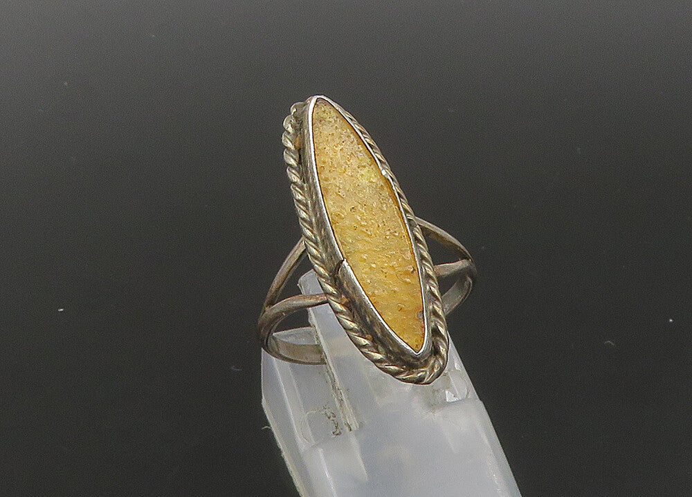 925 Sterling Silver  Vintage Antique Inlaid Amber Cocktail Ring Sz 6  RG22958