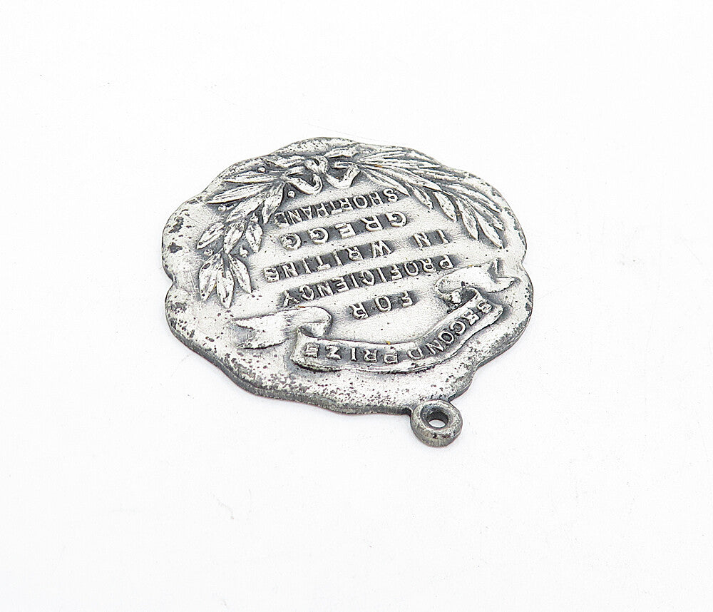 925 Sterling Silver  Vintage Writing Proficiency Floral Leaf Pendant  PT3617