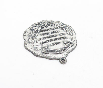 925 Sterling Silver  Vintage Writing Proficiency Floral Leaf Pendant  PT3617