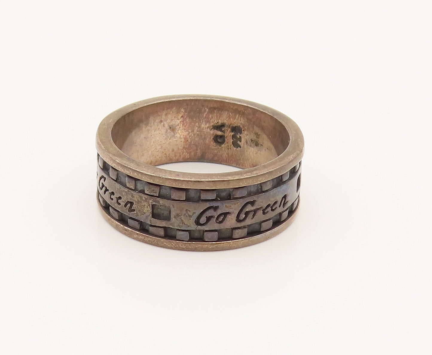 GEOART 925 Sterling Silver Vintage Engraved Go Green Band Ring Sz 9 RG26351