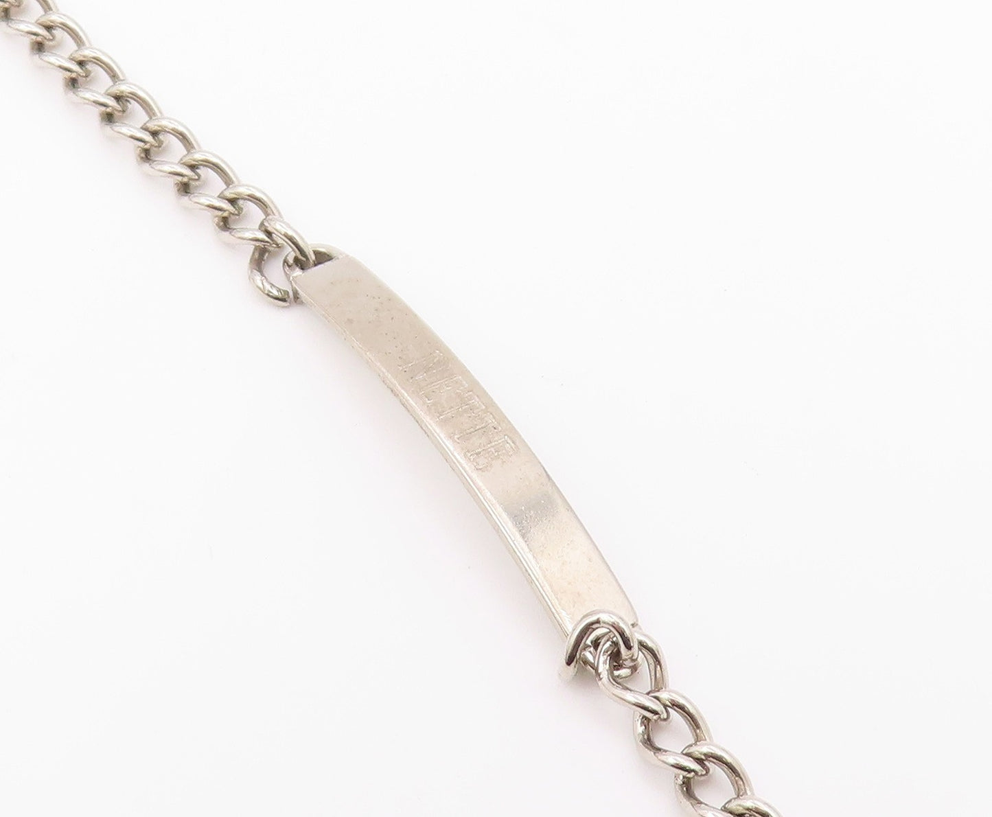 925 Sterling Silver  Shiny Petite Nette Etched Bar Chain Bracelet  BT4528