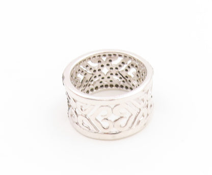 925 Sterling Silver Vintage Ring Spinel Openwork Floral Wide Band  Sz 7  RG35236