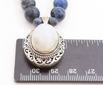 925 Sterling Silver  Vintage Moonstone & Sodalite Beaded Chain Necklace NE1211