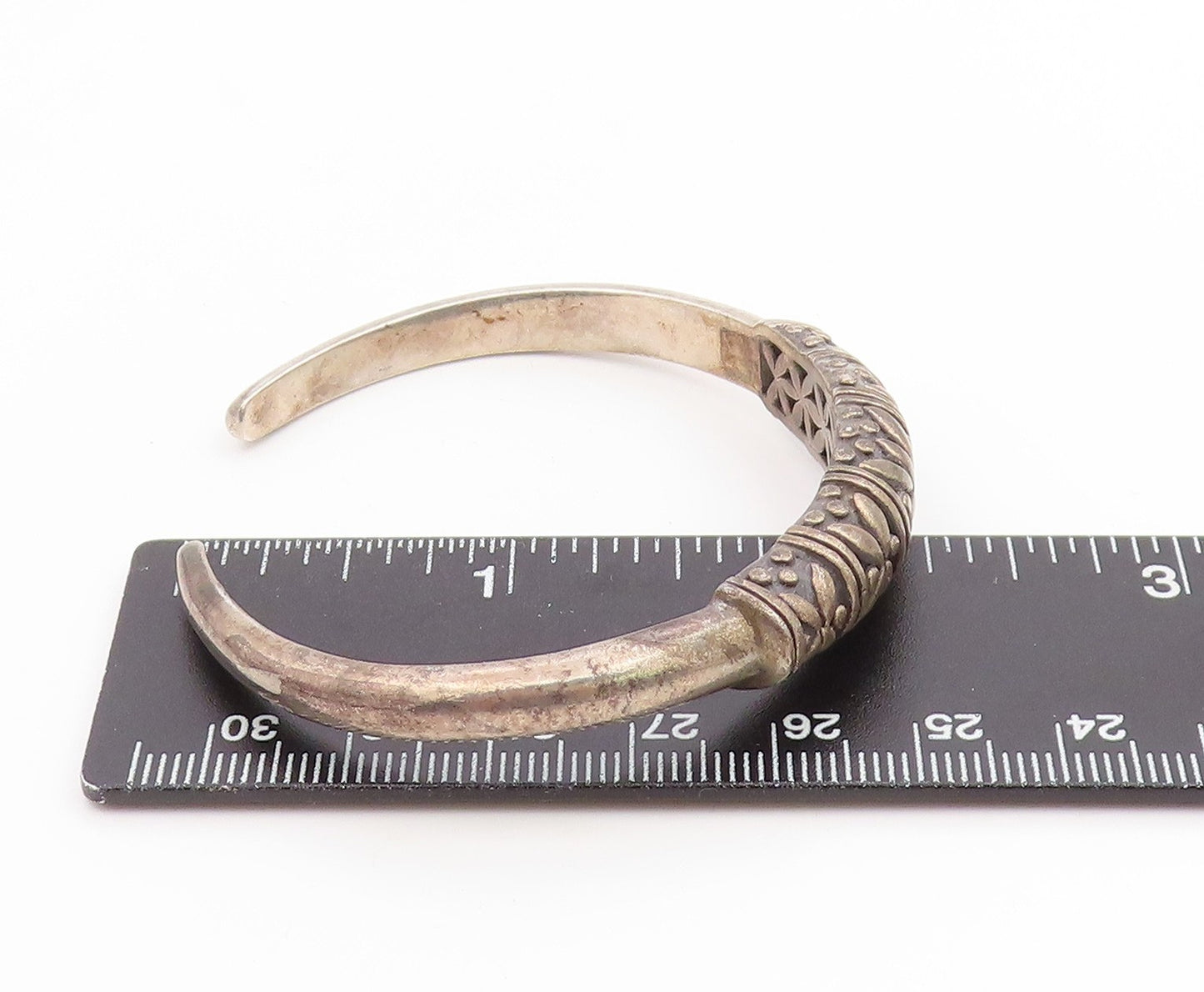 925 Sterling Silver Vintage Bracelet Solid Engraved Floral Design Cuff  BT11804