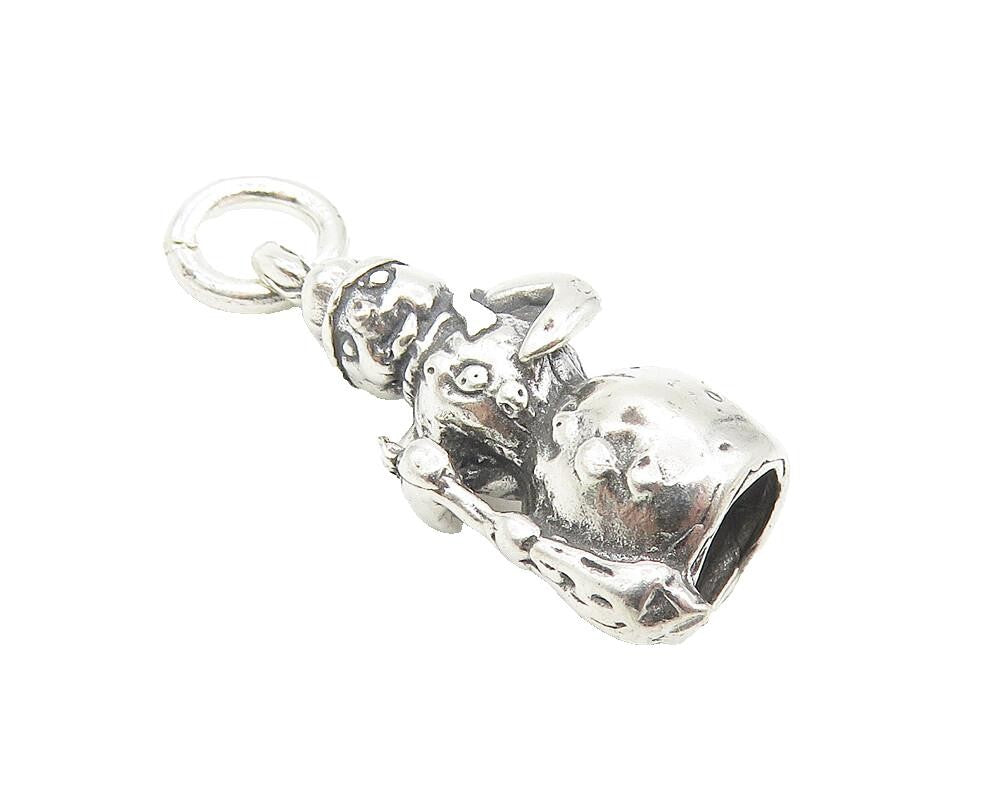 925 Sterling Silver  Vintage Petite Shiny Winter Snowman Drop Pendant  PT9323