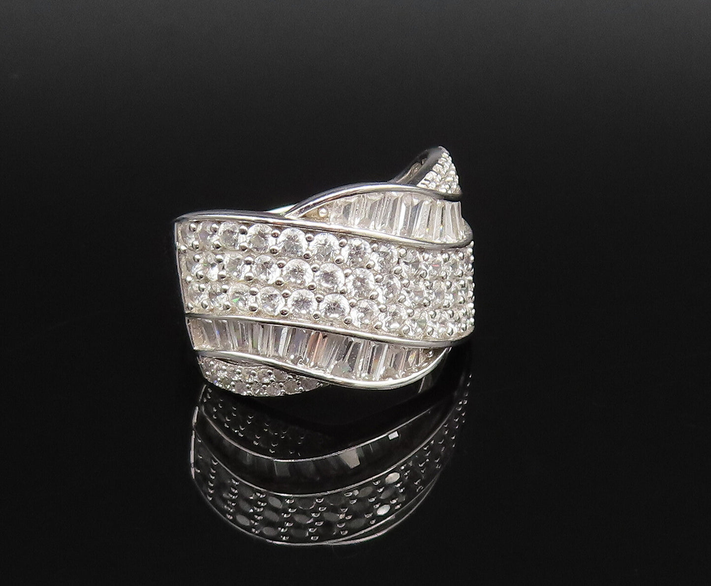 925 Silver  Vintage Multi Shape Cubic Zirconia Swirl Band Ring Sz 7  RG25900