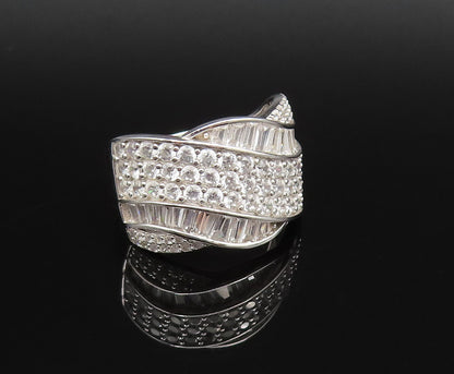 925 Silver  Vintage Multi Shape Cubic Zirconia Swirl Band Ring Sz 7  RG25900