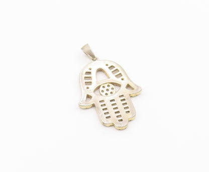 925 Sterling Silver  Vintage Sparkly White Topaz Hamsa Drop Pendant  PT20243