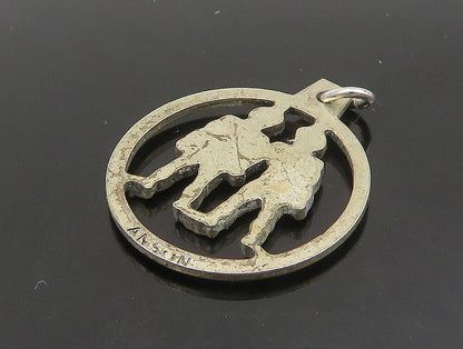 925 Sterling Silver  Vintage Petite Open Circle Gemini Zodiac Pendant  PT19585