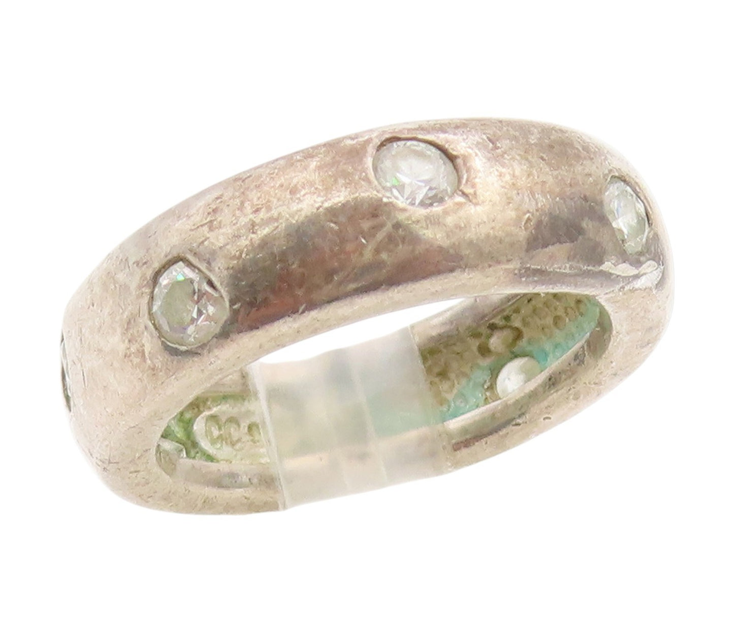 925 Sterling Silver Vintage Ring Round CZ Inset Classic Wide Band  Sz 7  RG34188