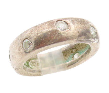 925 Sterling Silver Vintage Ring Round CZ Inset Classic Wide Band  Sz 7  RG34188