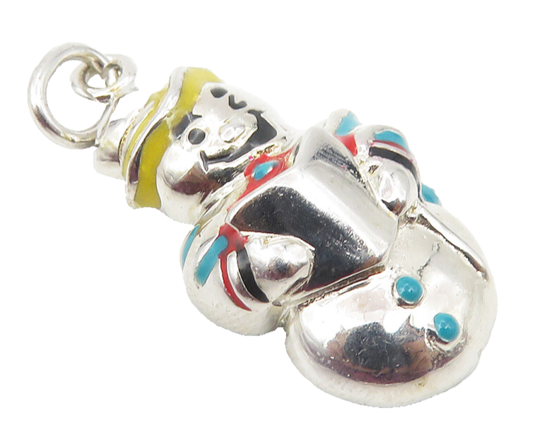 925 Sterling Silver  Shiny Enamel Snowman Reading A Book Pendant  PT8212