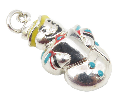 925 Sterling Silver  Shiny Enamel Snowman Reading A Book Pendant  PT8212