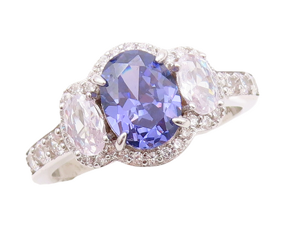 925 Sterling Silver Vintage Ring Oval Cut Sapphire Halo CZ Band  Sz 7  RG30459