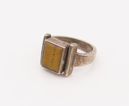 925 Sterling Silver Vintage Square Boxed Tiger Eye Solid Ring Sz 5.75 RG26639