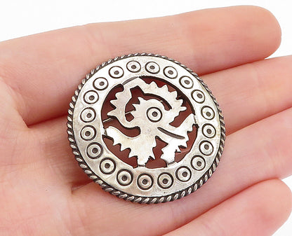 MEXICO 925 Sterling Silver  Vintage Etched Circle Pattern Brooch Pin  BP1827