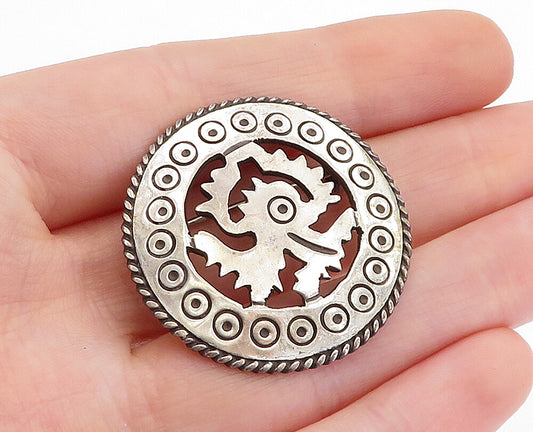 MEXICO 925 Sterling Silver  Vintage Etched Circle Pattern Brooch Pin  BP1827