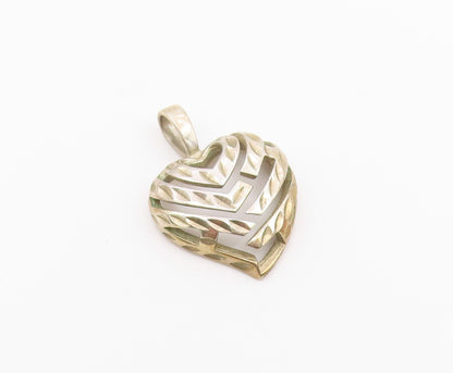 925 Sterling Silver  Vintage Shiny Diamond Cut Love Heart Pendant  PT15804