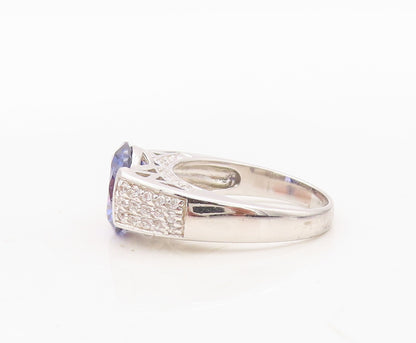 925 Sterling Silver Vintage Ring Round Cut Sapphire & CZ Inlay Sz 7  RG30460