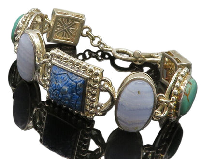 WHITNEY KELLY 925 Silver  Vintage Multi Shaped Gemstone Chain Bracelet   BT4663