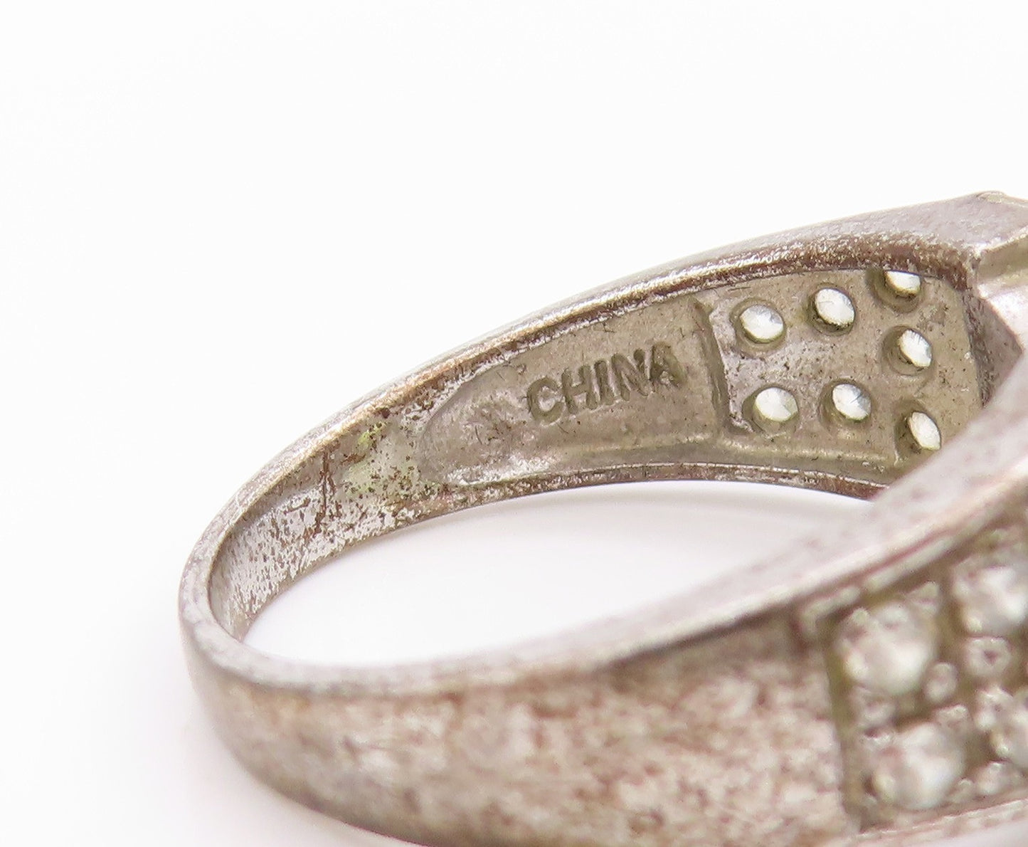 925 Sterling Silver Vintage Ring Green CZ & White Topaz Band  Sz 8  RG33369