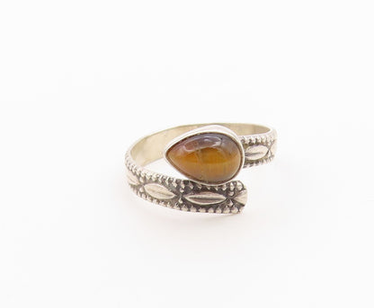 925 Sterling Silver Vintage Ring Pear Cut Tiger's Eye Bypass Band  Sz 9  RG36490