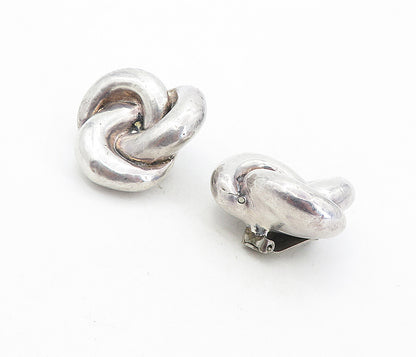 925 Sterling Silver  Vintage Hollow Pretzel Knot Non Pierce Earrings  EG3984