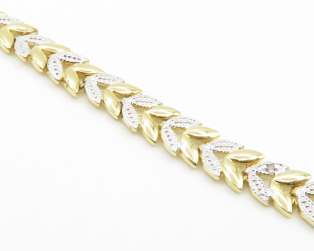 925 Sterling Silver  Genuine Diamond Shiny Floral Vine Chain Bracelet  BT5711