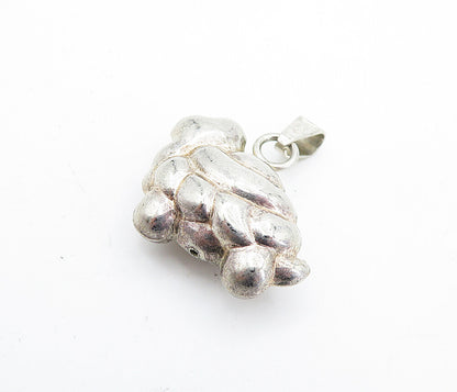925 Sterling Silver  Vintage Shiny Puffy Turtle Motif Drop Pendant  PT3509