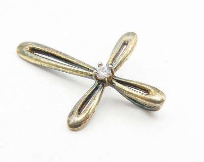 925 Sterling Silver  Vintage Topaz Dark Tone Religious Cross Pendant  PT8916