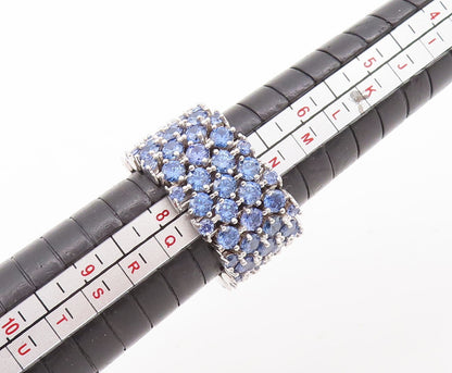 925 Sterling Silver Vintage Ring Broad Band Round Sapphire Inlay  Sz 7.5 RG29667
