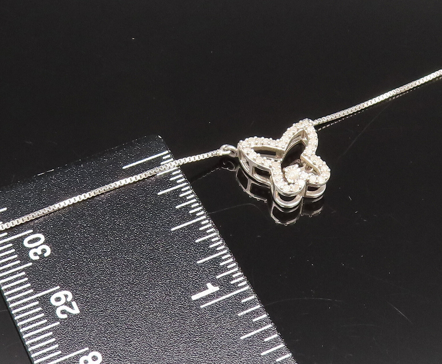 925 Silver  Vintage Dainty Genuine Diamonds Butterfly Cutout Necklace  NE3997