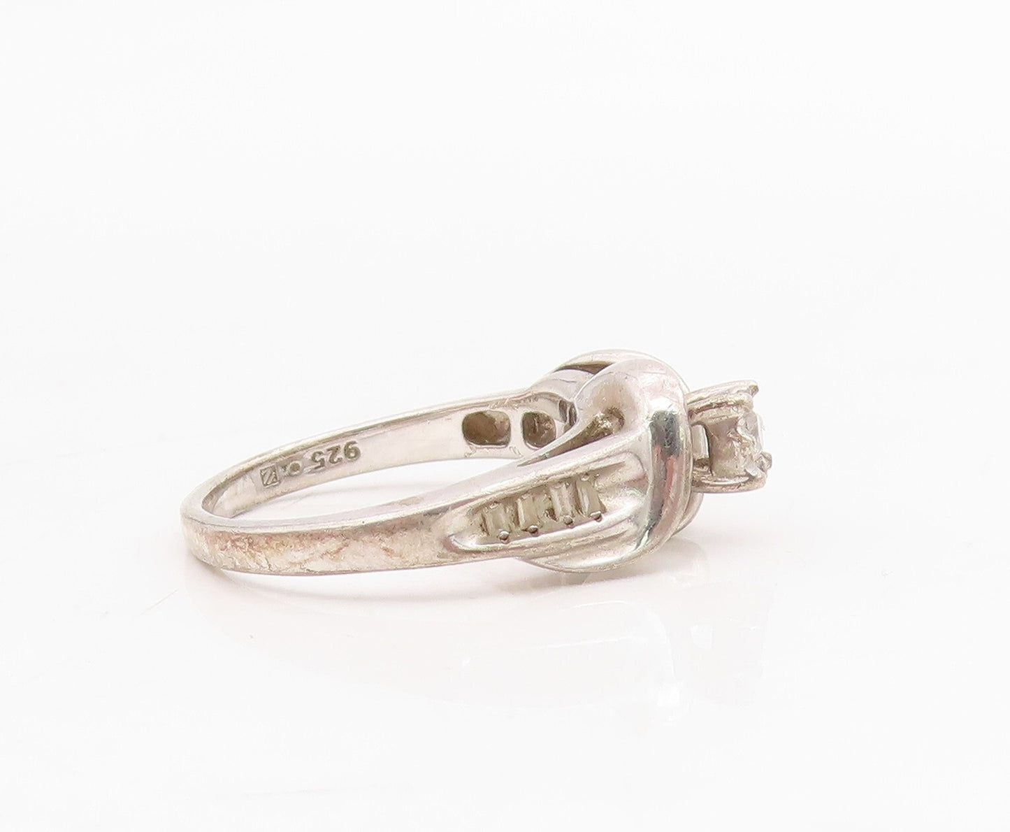 925 Sterling Silver Vintage Ring Designer Cut Diamonds Inlay  Sz 6.5  RG31723