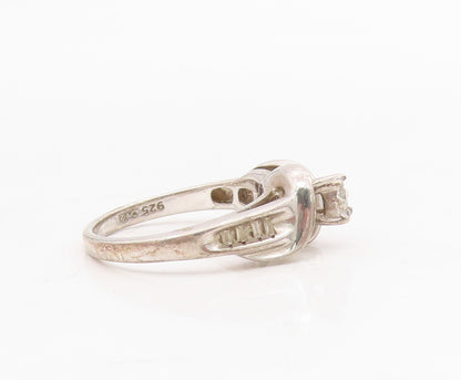 925 Sterling Silver Vintage Ring Designer Cut Diamonds Inlay  Sz 6.5  RG31723