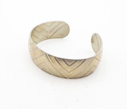 925 Sterling Silver  Vintage Shiny Geometric Pattern Cuff Bracelet  BT1666