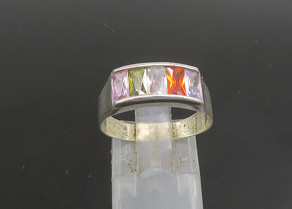925 Silver  Vintage Cubic Zirconia Topaz & Peridot Band Ring Sz 8  RG23427