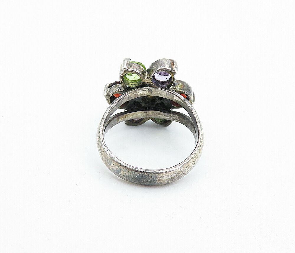 925 Silver  Vintage Peridot Amethyst Citrine & Garnet Ring Sz 7.5  RG5175