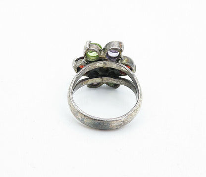 925 Silver  Vintage Peridot Amethyst Citrine & Garnet Ring Sz 7.5  RG5175