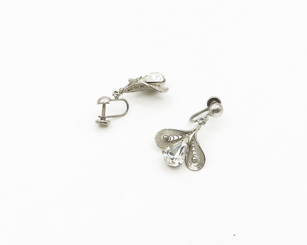 925 Sterling Silver  Vintage Cubic Zirconia Floral Non Pierce Earrings  EG9346