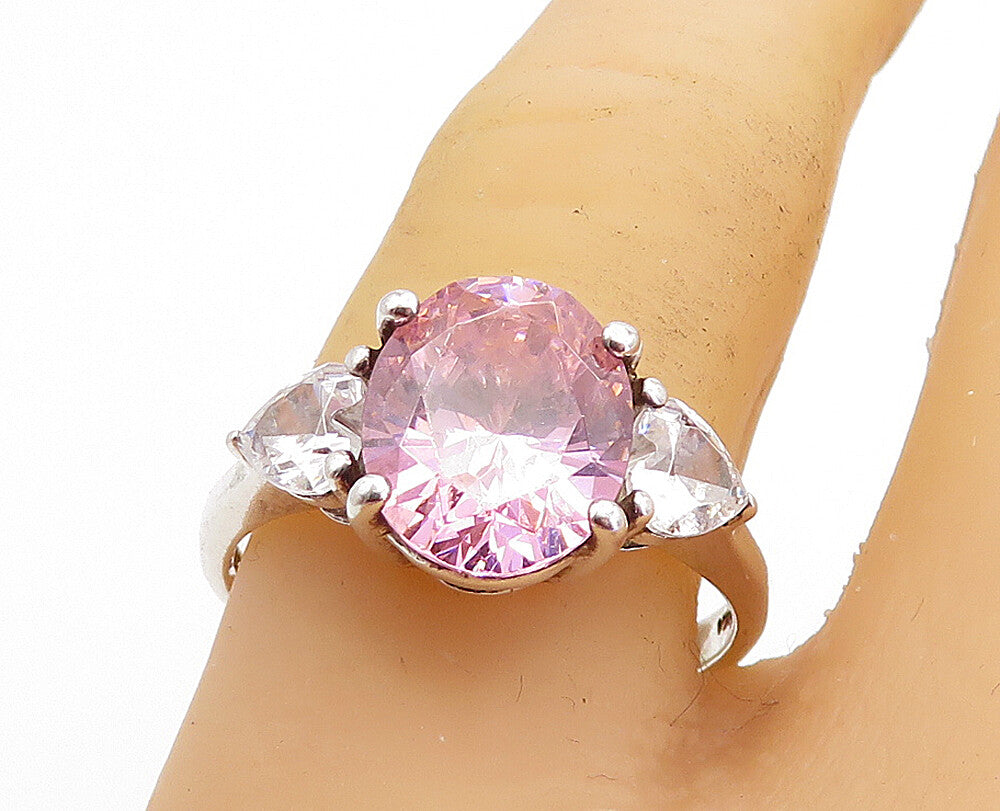 KOREA 925 Sterling Silver  Vintage Pink Cubic Zirconia Band Ring Sz 9  RG5440
