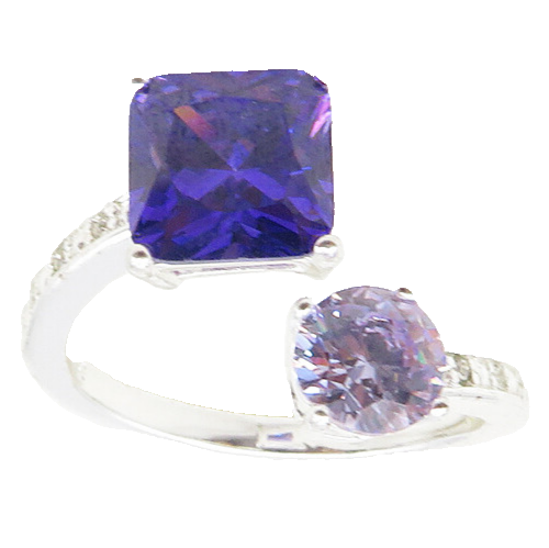 925 Sterling Silver  Purple Cubic Zirconia Bypass Band Ring Sz 8.5  RG9959