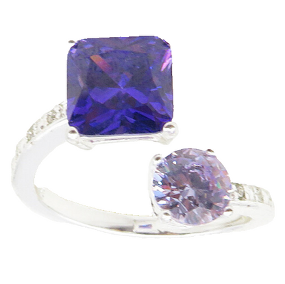 925 Sterling Silver  Purple Cubic Zirconia Bypass Band Ring Sz 8.5  RG9959