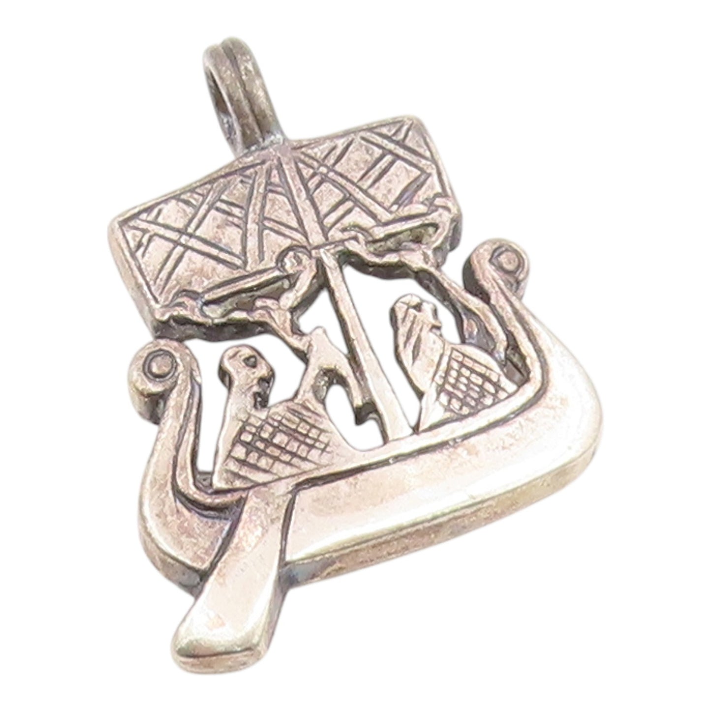 925 Sterling Silver Vintage Pendant Classic Etched Viking Ship Charm  PT26138