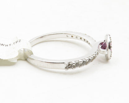 925 Sterling Silver  Pink & White Topaz Shiny Band Ring Sz 6.5  RG12852